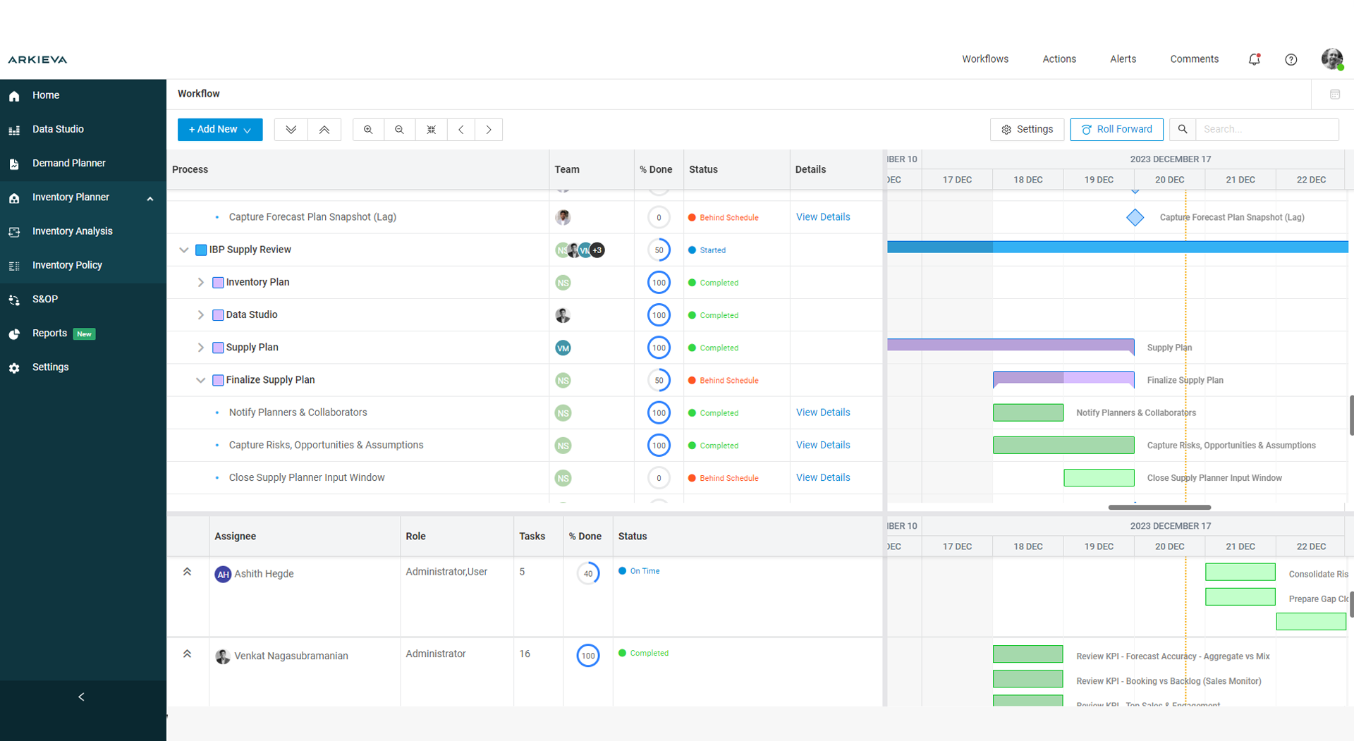 S&OP workflow screenshot